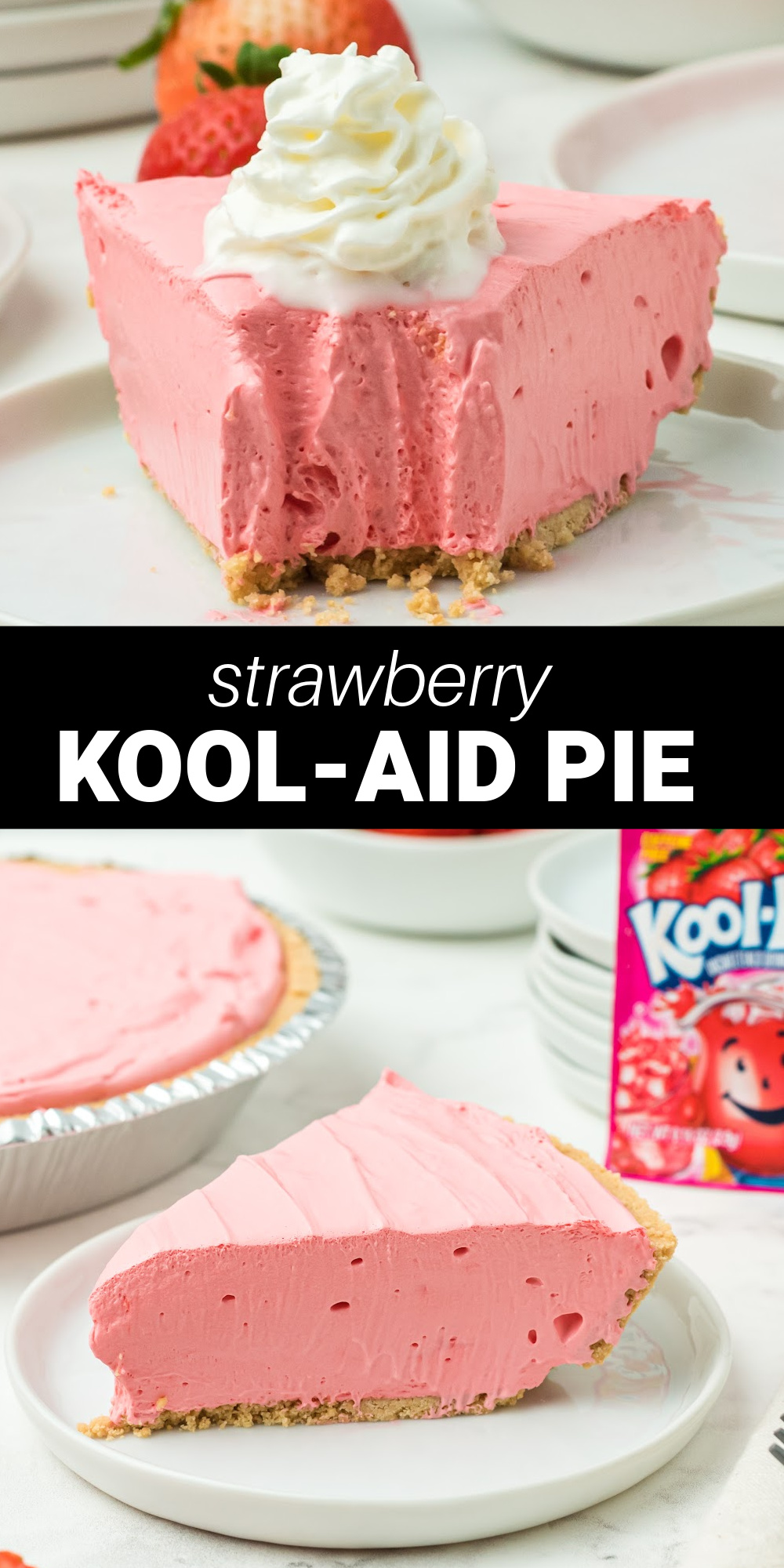With only 4 simple ingredients, this Kool Aid Pie is a super easy pie recipe that makes an AH-mazingly cool, refreshing and delicious dessert. And because of the bright and pretty colors it's guaranteed to be all the kids' favorite sweet treat!