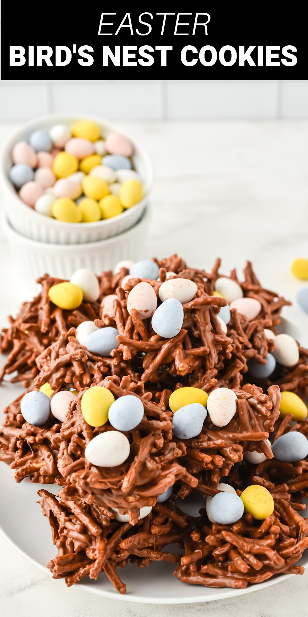 kids will love helping you make. Adorned with pretty pastel candy eggs that are nestled in sweet chocolate and butterscotch nests, these cookies will be a huge hit at your Easter dinner table! 