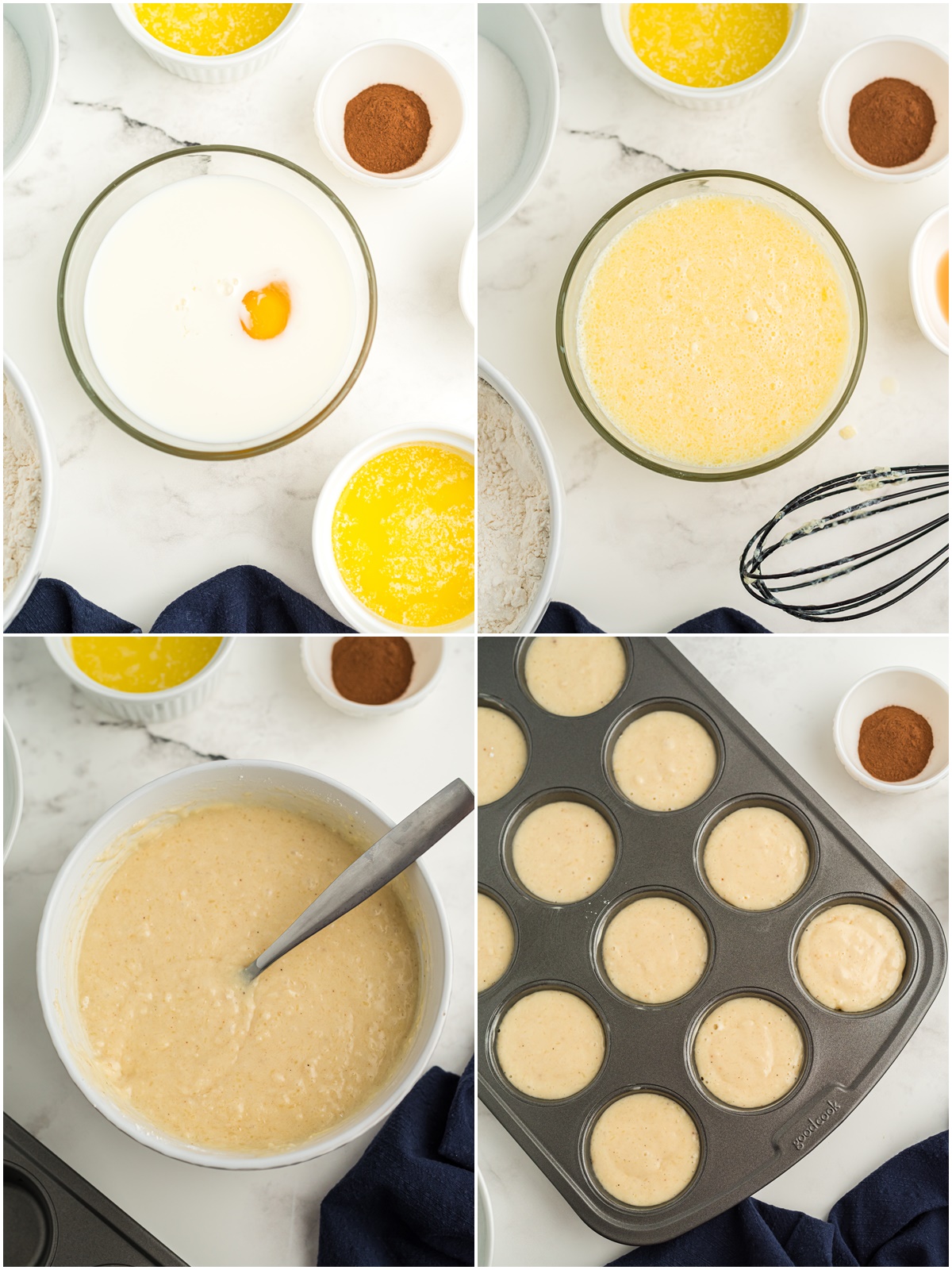 Step by step process of preparing cinnamon sugar muffins. 
