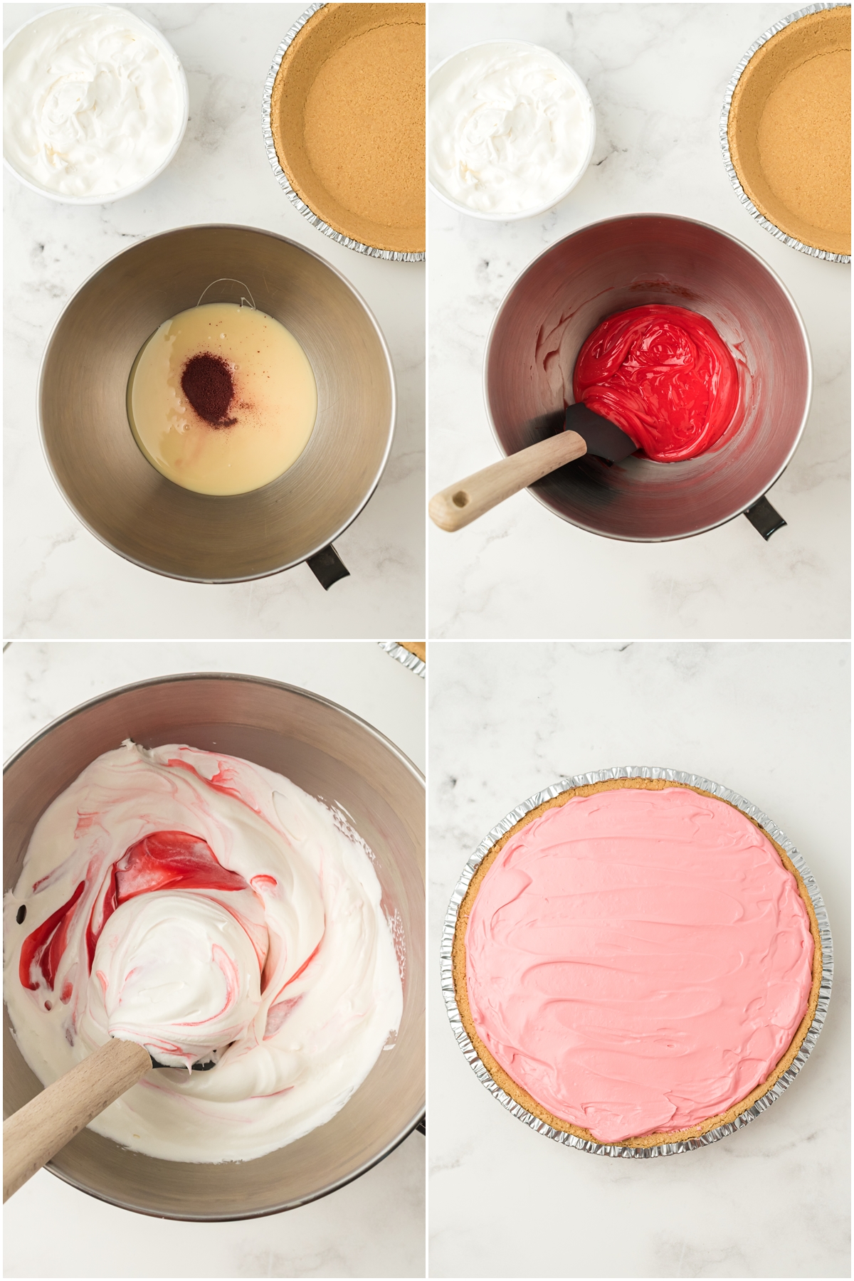 A step by step process of creating  Kool Aid pie. 