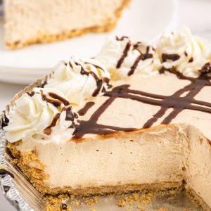 peanut butter pie with piece cut out