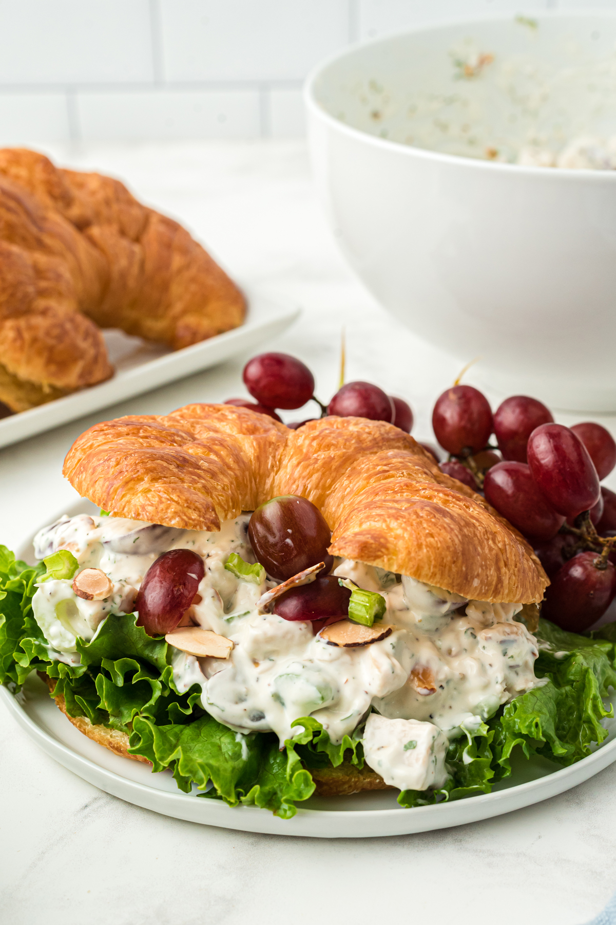 Upclose photo of Neiman Marcus Chicken Salad on white plate