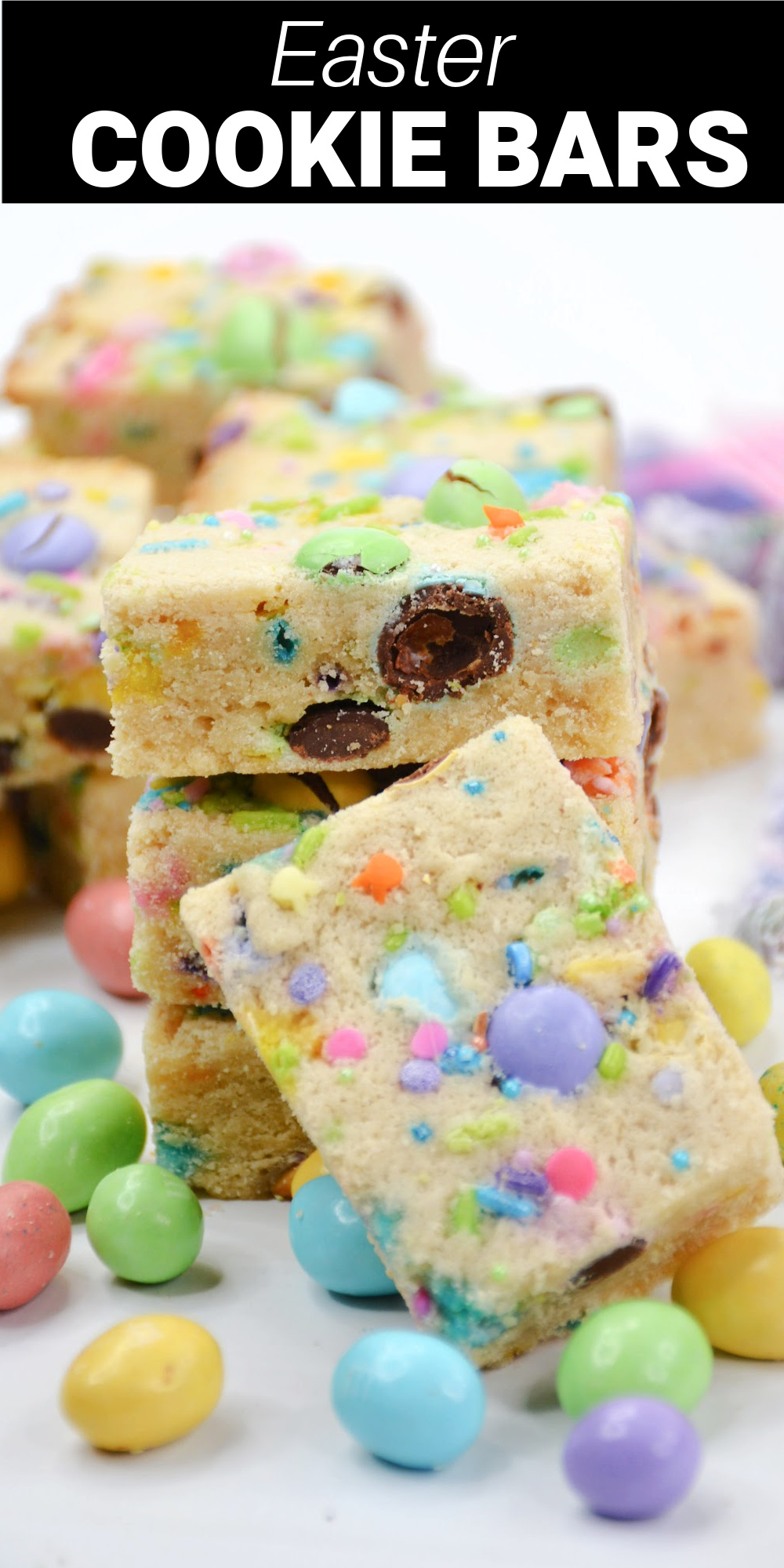 Easter cookie bars with pastel M&Ms
