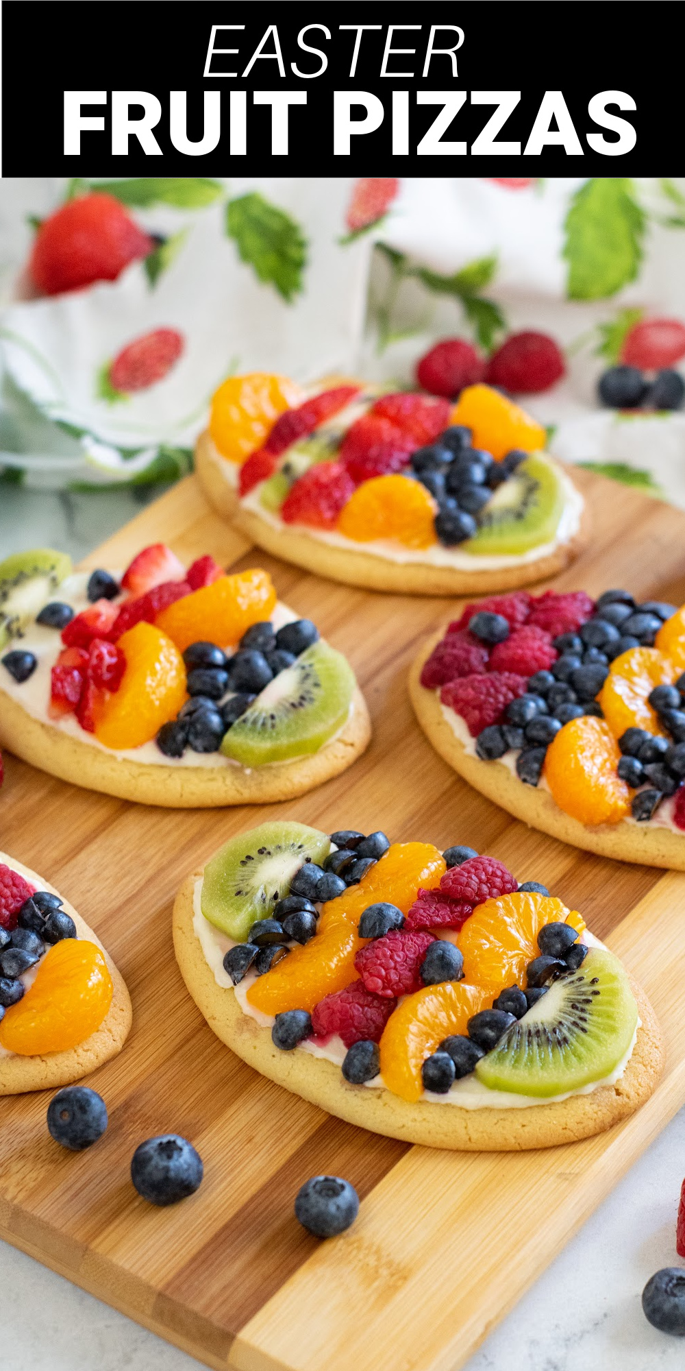 These delectable Easter Egg Fruit Pizzas are sweet egg-shaped sugar cookies, decorated with fresh and juicy fruit and a rich and smooth cream cheese frosting. They will be the star attraction on your Easter table this year.