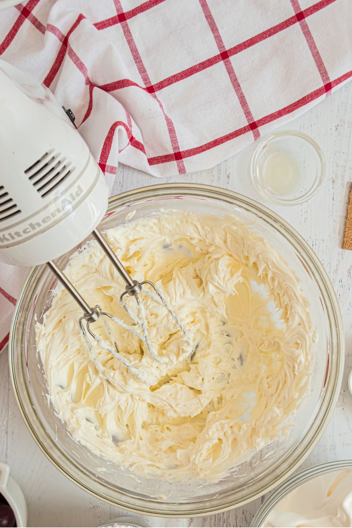 cream cheese mixture in mixing bowl with mixer