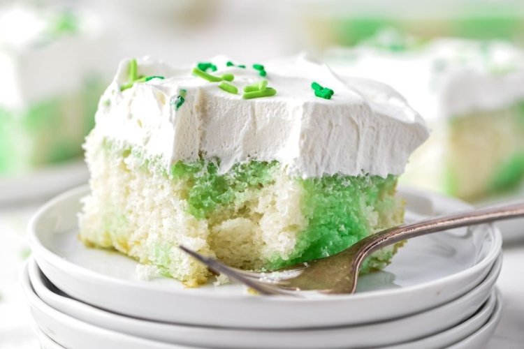 green and white poke cake