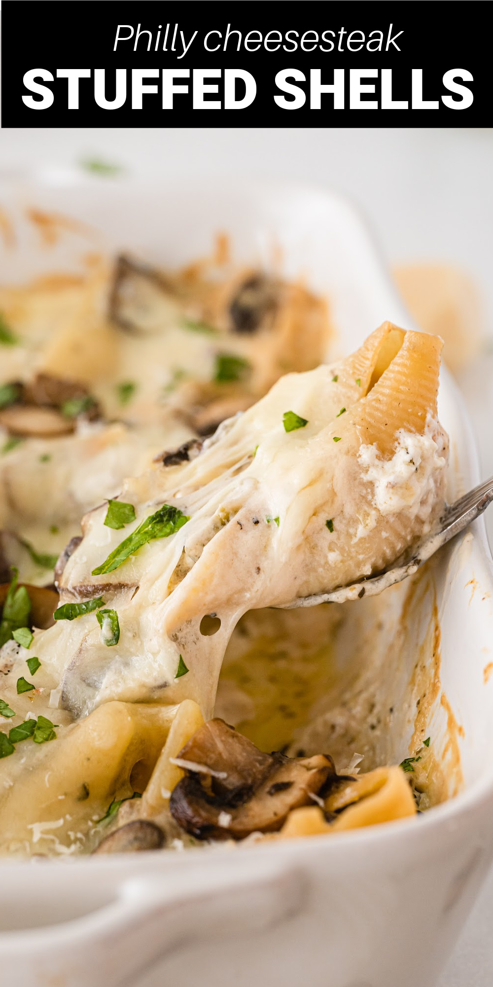 These Philly Cheesesteak Stuffed Shells are not only stunning to look at, but they are also full of incredible flavor. Jumbo pasta shells are stuffed with perfectly seasoned beef and cheese, then topped with a rich and decadent homemade alfredo sauce! 