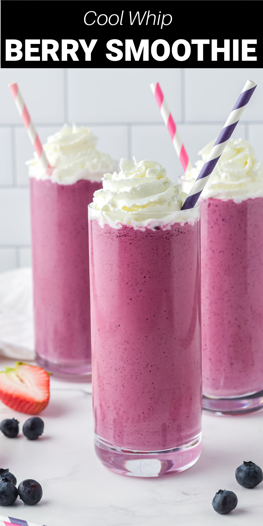 This Cool Whip Berry Smoothie is a fresh and delicious way to make a healthy breakfast or snack on the go for the whole family. Filled with nutrients and vitamins from your favorite fruits, as well as the light and creamy sweetness of your favorite whipped topping, it's sure to be a hit with everyone.