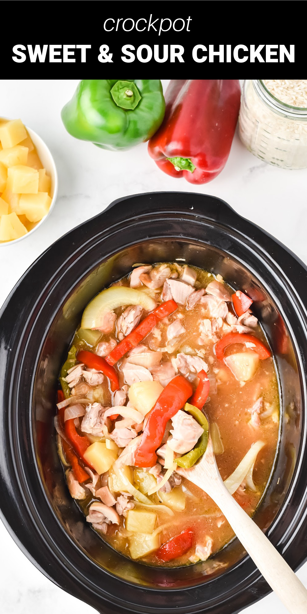 This delicious Crockpot Sweet and Sour Chicken recipe is one of the easiest Chinese recipes you’ll ever make. You just mix up the homemade sweet and sour sauce, put everything in the crockpot then set it and forget it!