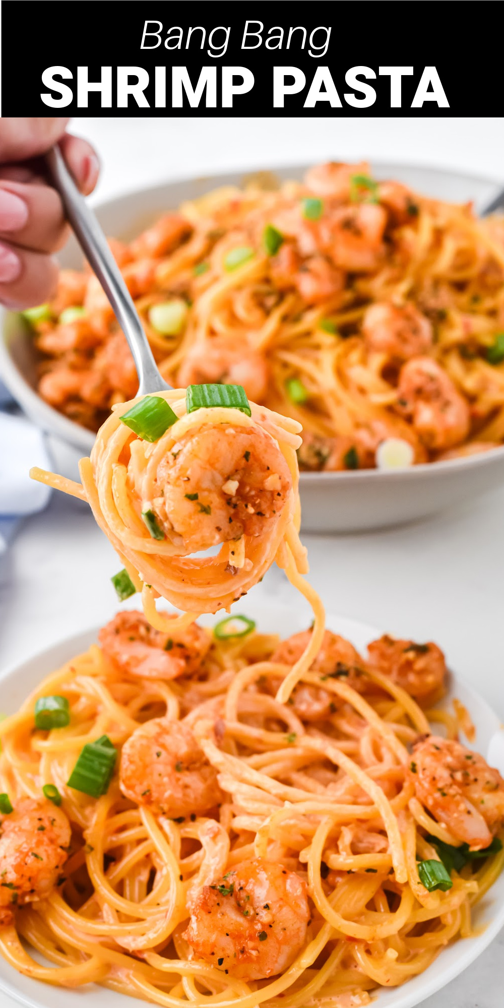 This homemade Bang Bang Shrimp Pasta recipe is a super quick and easy main course meal that’s bursting with the most incredible flavor. Inspired from the famous Bonefish Grill appetizer, this pasta dish with succulent shrimp and creamy sauce has all those same signature flavors the whole family will love.