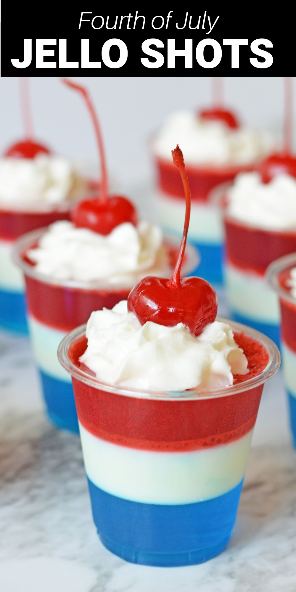 4th of July jello shots recipe is a fun and colorful way for adults to splurge a little during all your summertime celebrations. Made with berry jello, sweetened condensed milk, and cherry jello you can make these with or without alcohol.