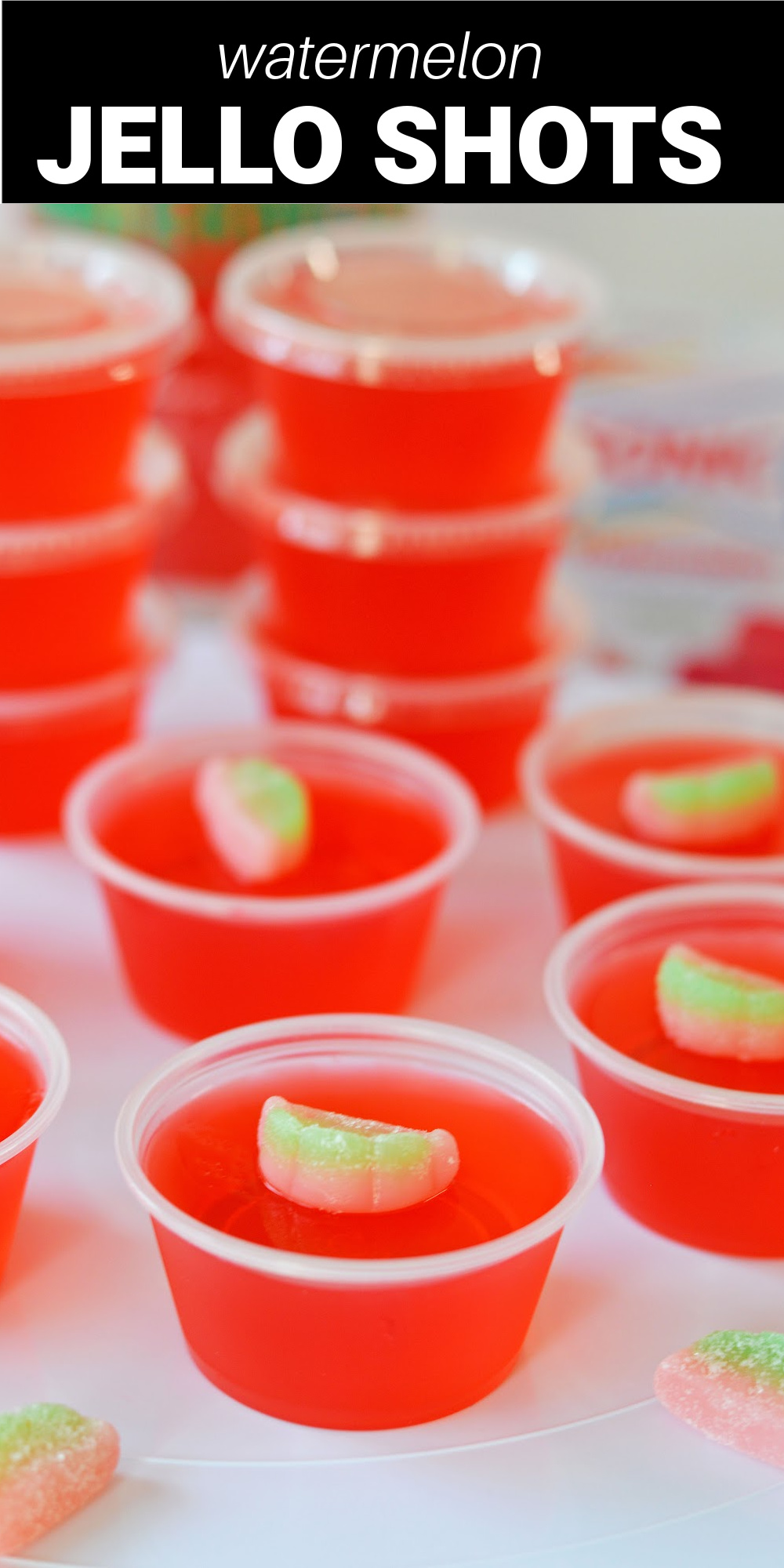 watermelon-flavored gelatin and vodka and topped with a cute watermelon sour candy, this is a treat the adults will love all summer long. Make a kid-friendly version without the alcohol so they can join in the fun too.