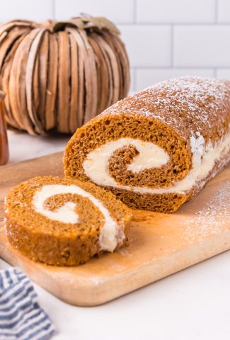 pumpkin roll with cream cheese swirl