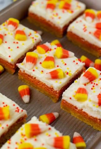 A closer look of Candy Corn Cookie Bars