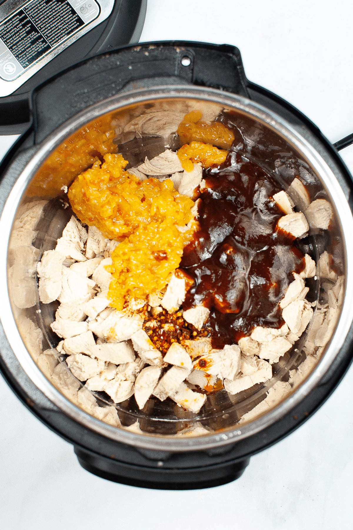 IP orange chicken process of mixing the ingredients in a pot