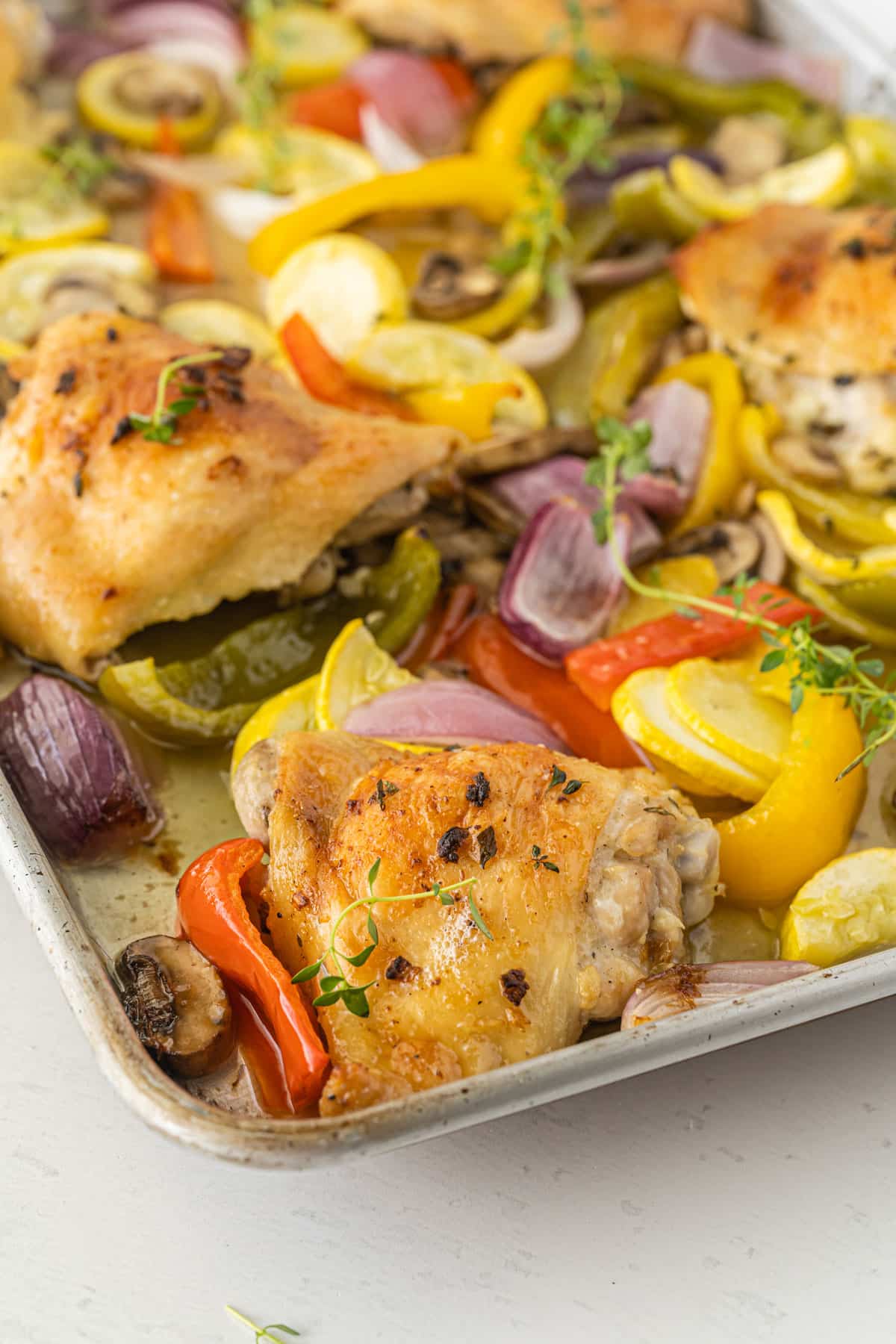 A closer look on cooked Sheet pan Chicken Thighs