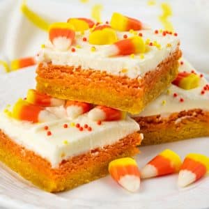 Slices of Candy Corn Cookie Bars on a closer look