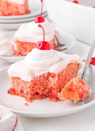 cherry chip cake slices with cherry on top