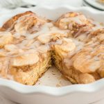 pie dish with apple cinnamon rolls