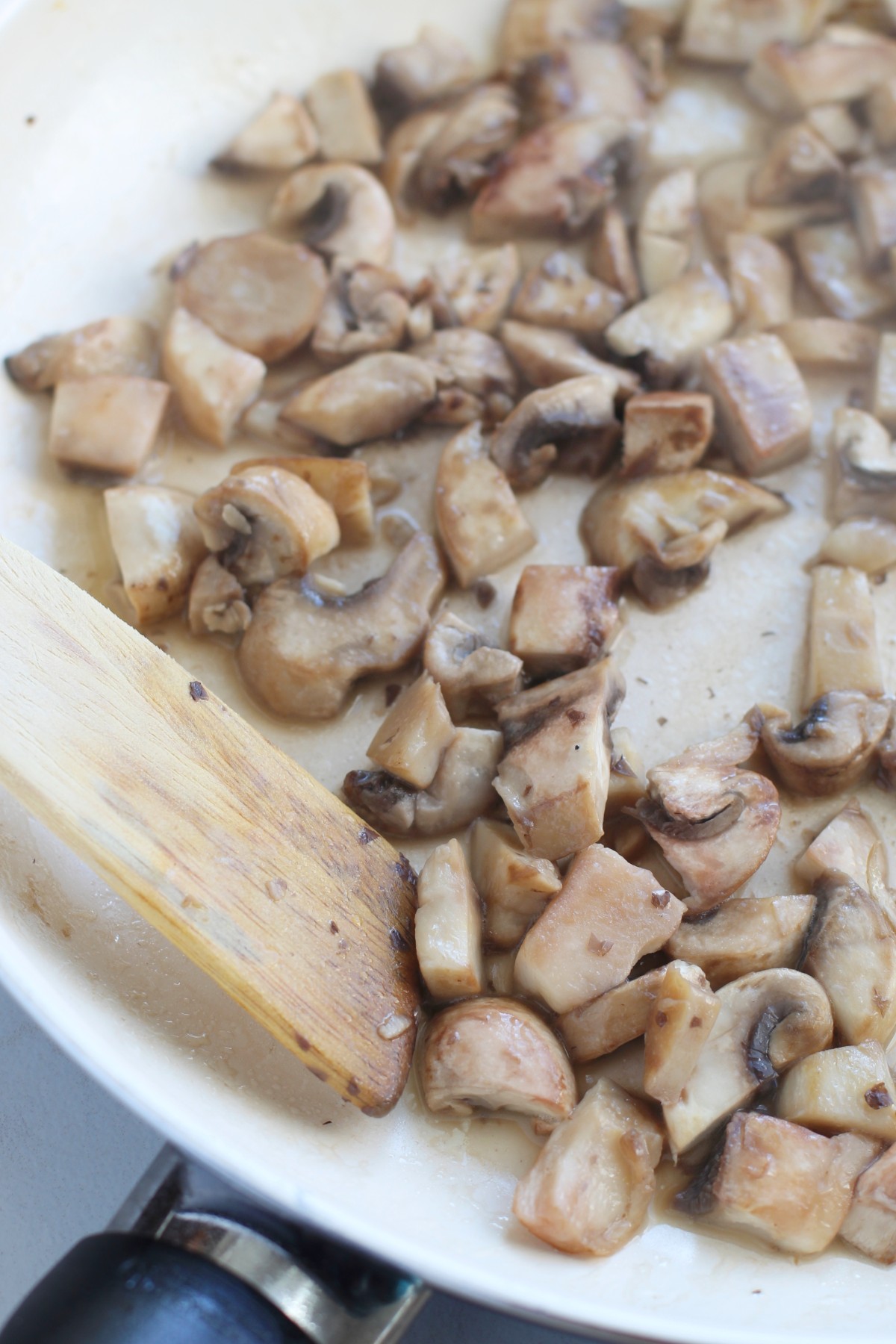 Sauteeing mushrooms for Leftover Turkey Casserole 