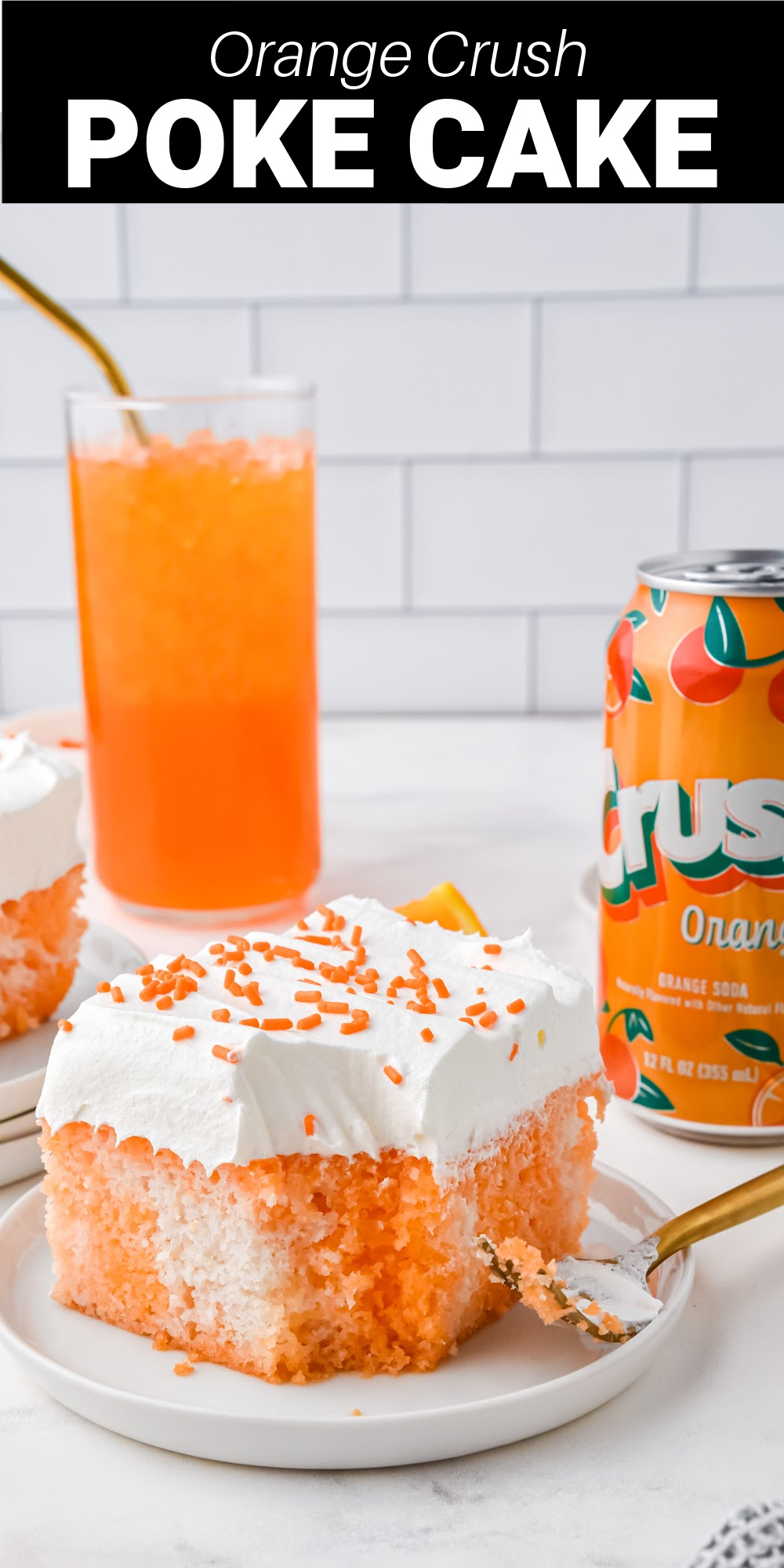 This Orange Crush Poke Cake is incredibly light, refreshing, and super easy to make! It’s a delicious, moist white cake that’s loaded with a scrumptious orange Jell-o filling in every bite. It’s topped with a fluffy whipped cream topping and decorated with pretty orange sprinkles or fresh fruit, making it the ideal summer dessert.