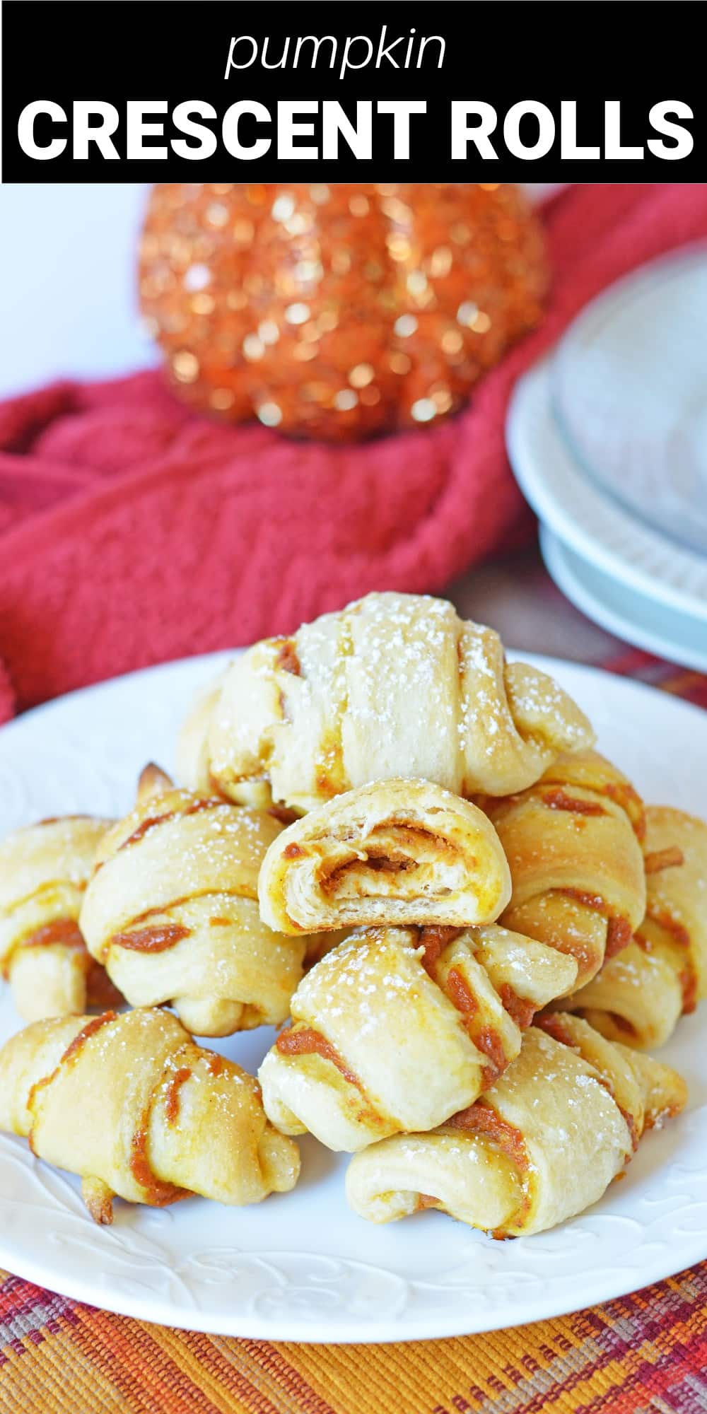 These delectable Pumpkin Crescent Rolls have all the warm and delicious flavors of the fall season wrapped into one mini sized croissant. Made with just a few simple ingredients, they are so easy to make and are perfect for breakfast, brunch, or served with a scoop of ice cream for dessert. 