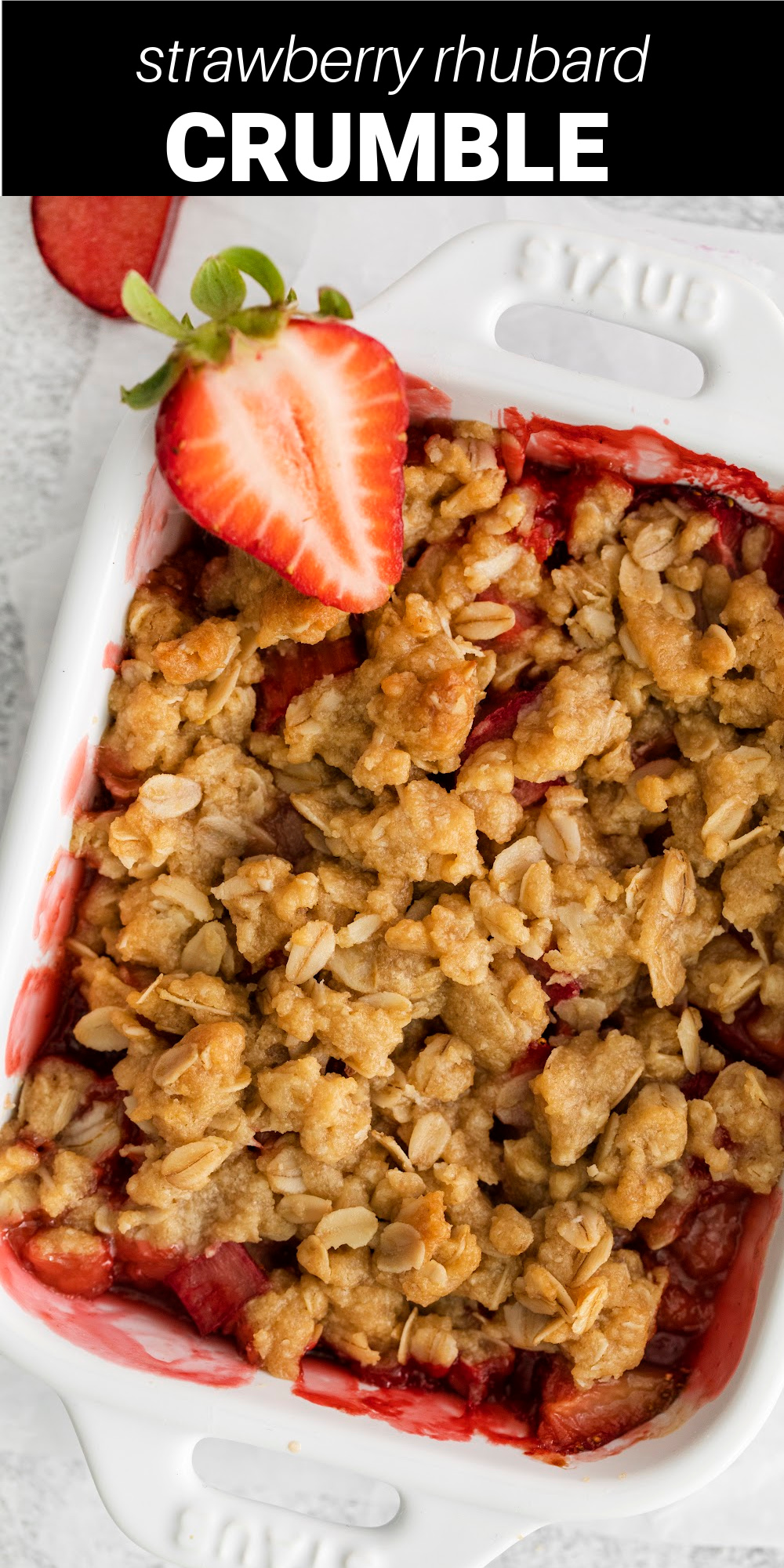 This individual strawberry rhubarb crisp is a delicious dessert that’s perfect for the spring and summer months. Fresh ripe strawberries and a hint of lemon pair perfectly with the citrusy tartness of the rhubarb to form a warm and fruity compote that’s the perfect balance of sweet and tart.