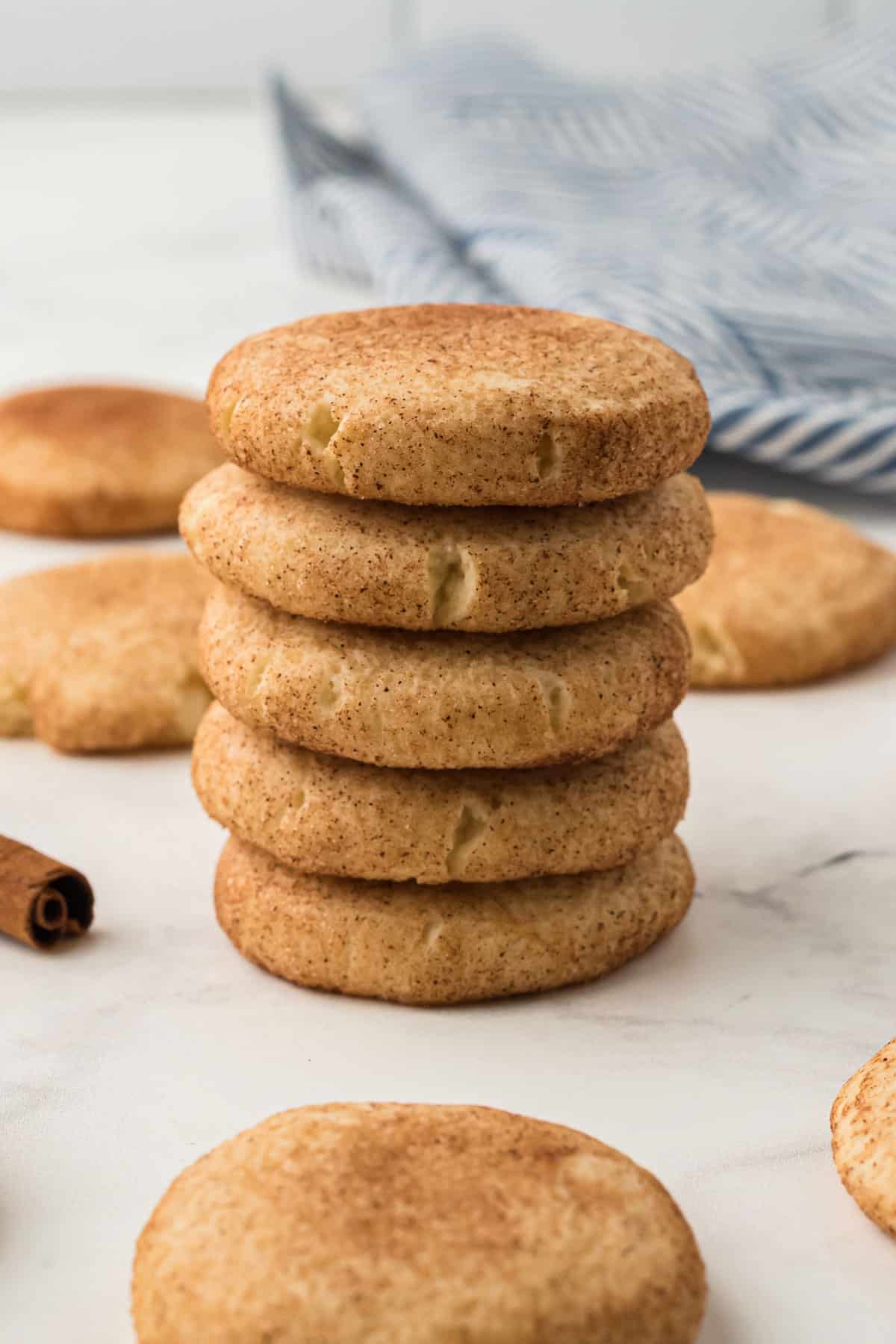 A pile of Snickerdoodles on a counter