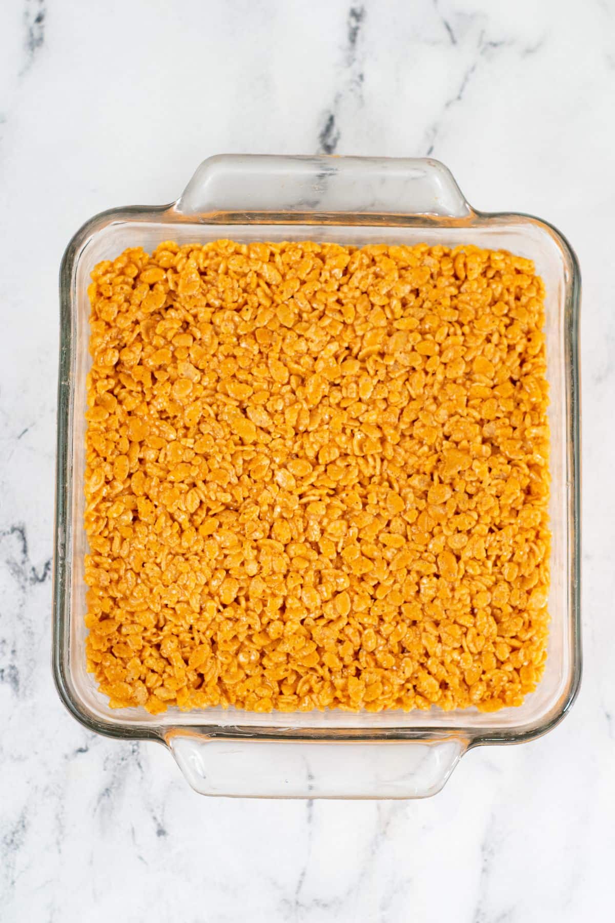 orange rice krispies in square pan