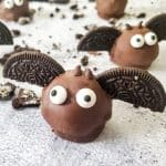 chocolate truffle with Oreo wings and two candy eyes