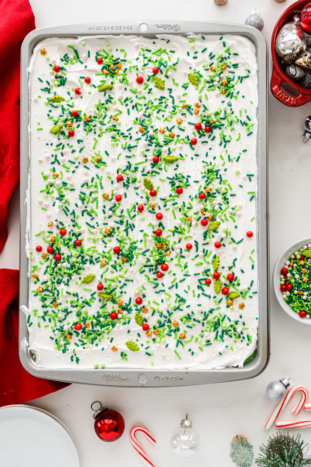 A tray of colorful Christmas Lasagna