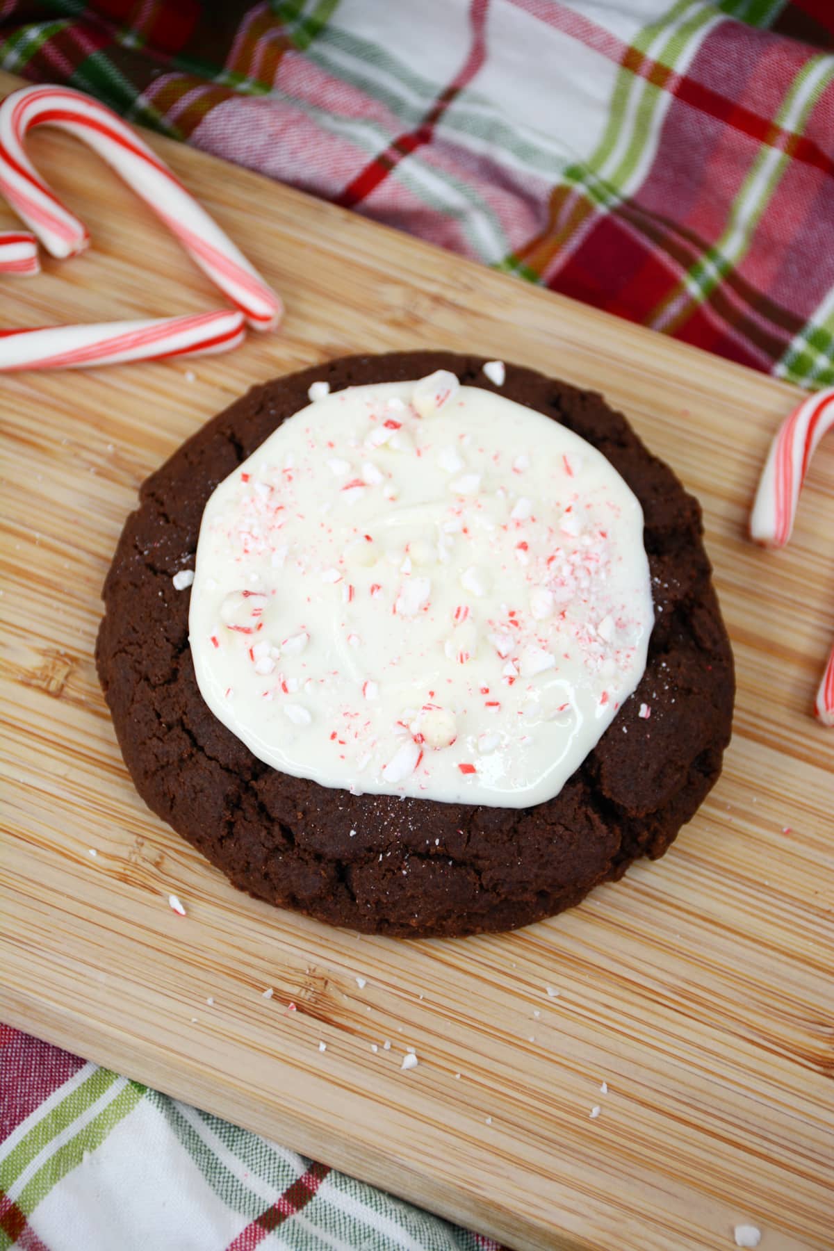 Peppermint Bark Cookies with frosting and candy canes