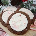 Peppermint Bark Cookies on a wooden board