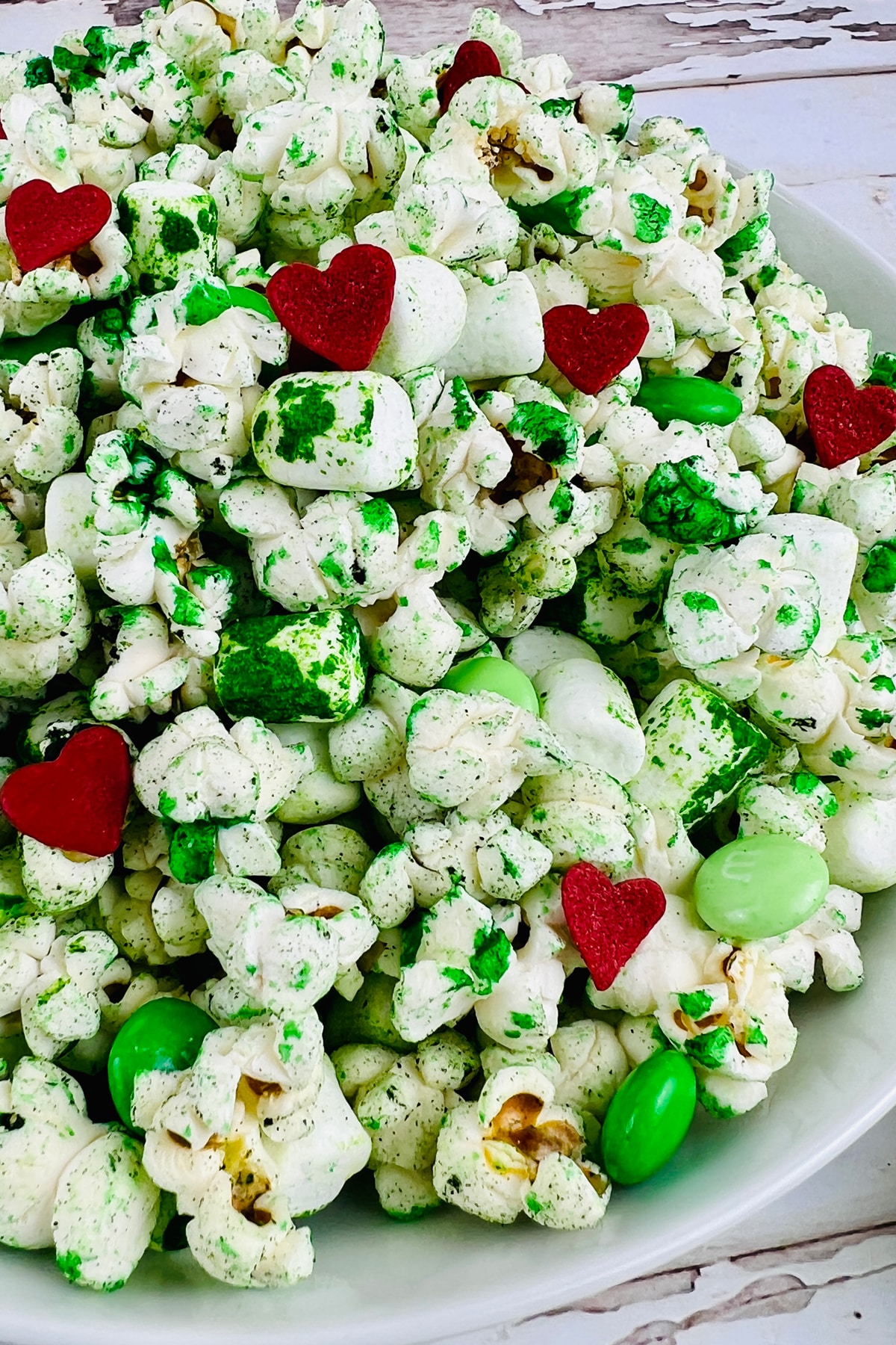 Grinch Popcorn with M&Ms