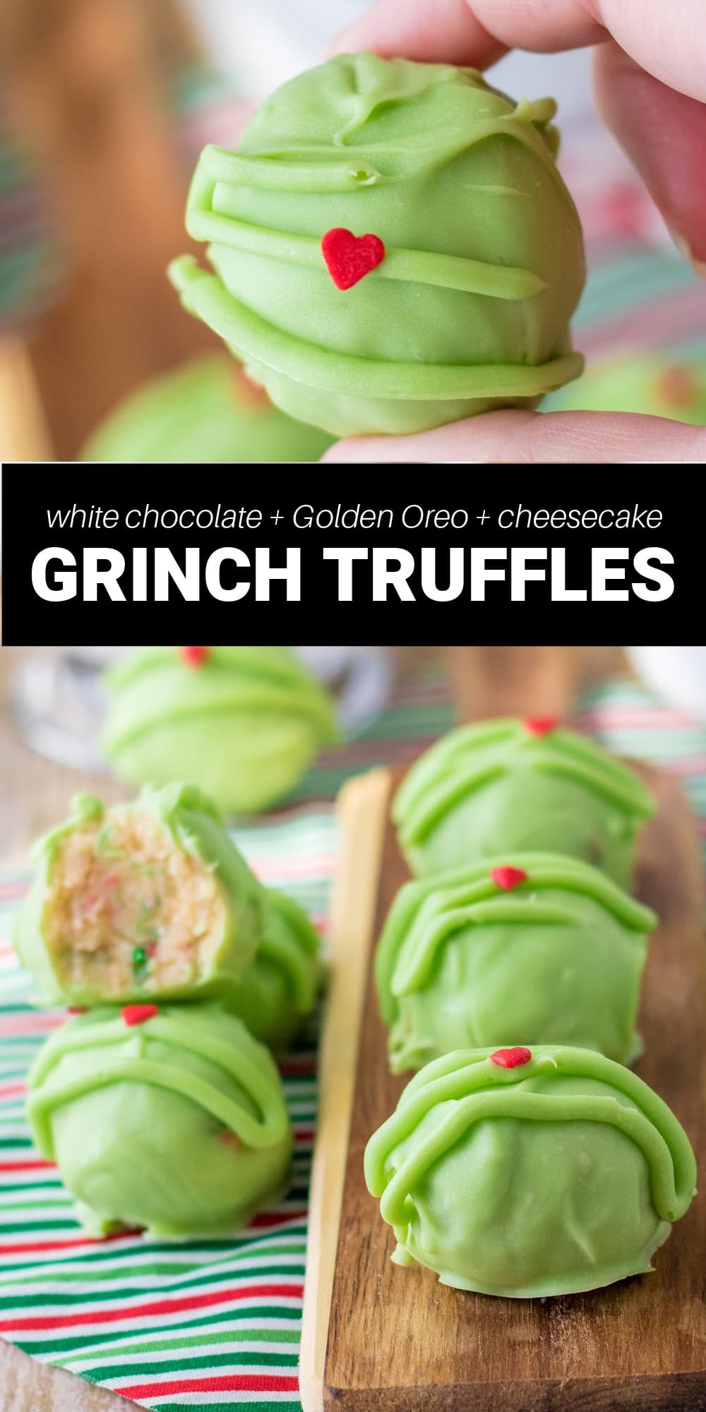 These adorable Grinch truffles are a fun and delicious addition to any Christmas gathering. With rich golden Oreo cream cheese filling and a sweet and creamy chocolate coating, these easy treats are decadent enough to satisfy any sweet tooth. 