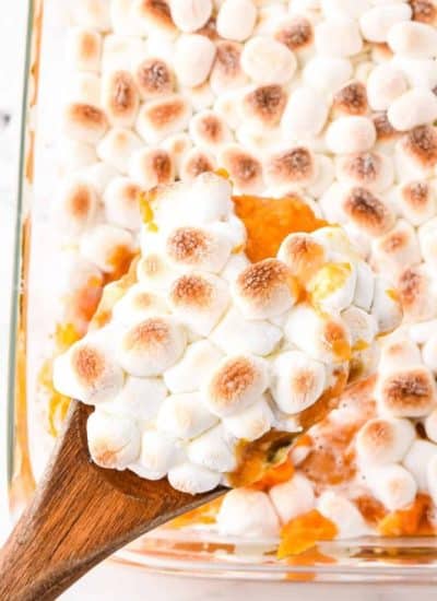 A spoonful of s'mores in a casserole dish.