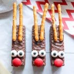 3 chocolate wafers decorated to look like reindeer