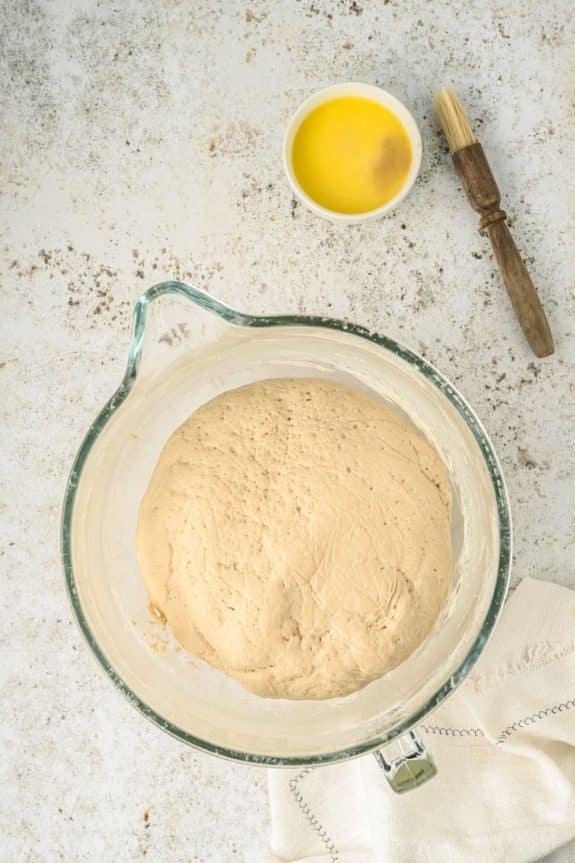 puffy dough that's risen in bowl