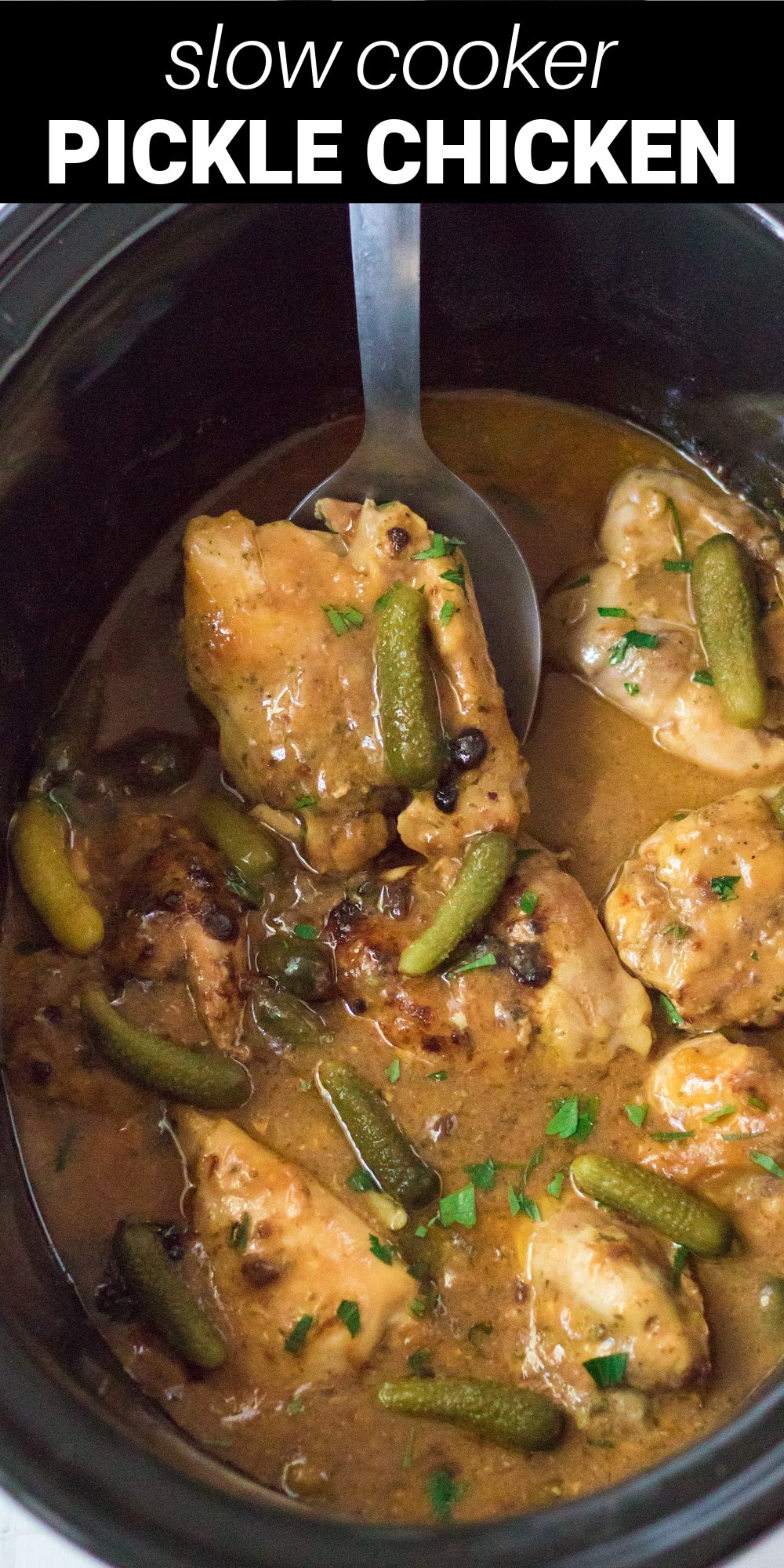 Pickles add amazing zesty flavor to this crockpot chicken dish!
