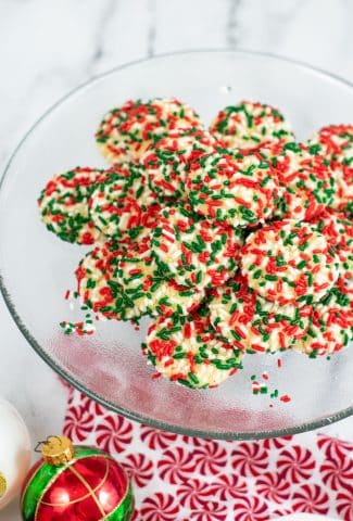 plate with red and green sprinkle cookies