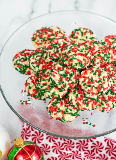 plate with red and green sprinkle cookies