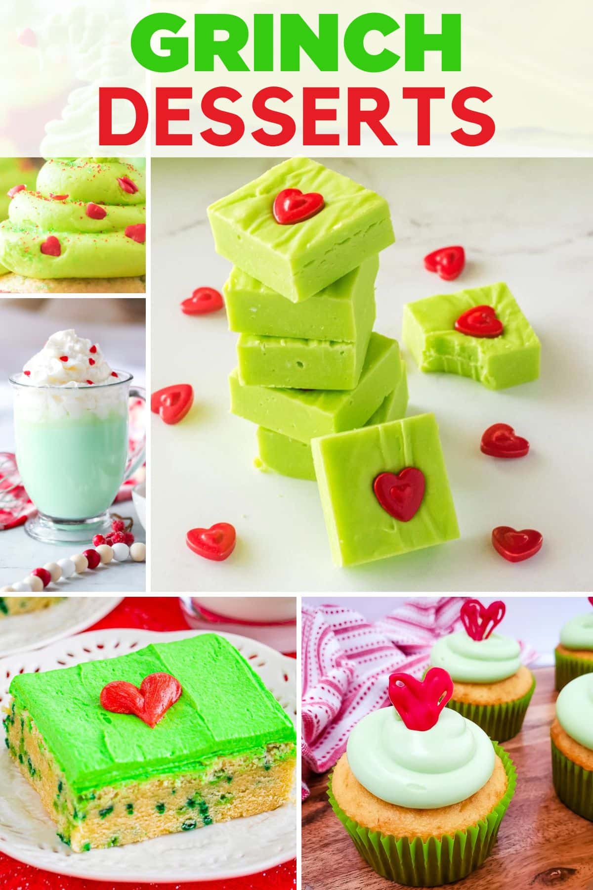 collage with photos of the Grinch Desserts