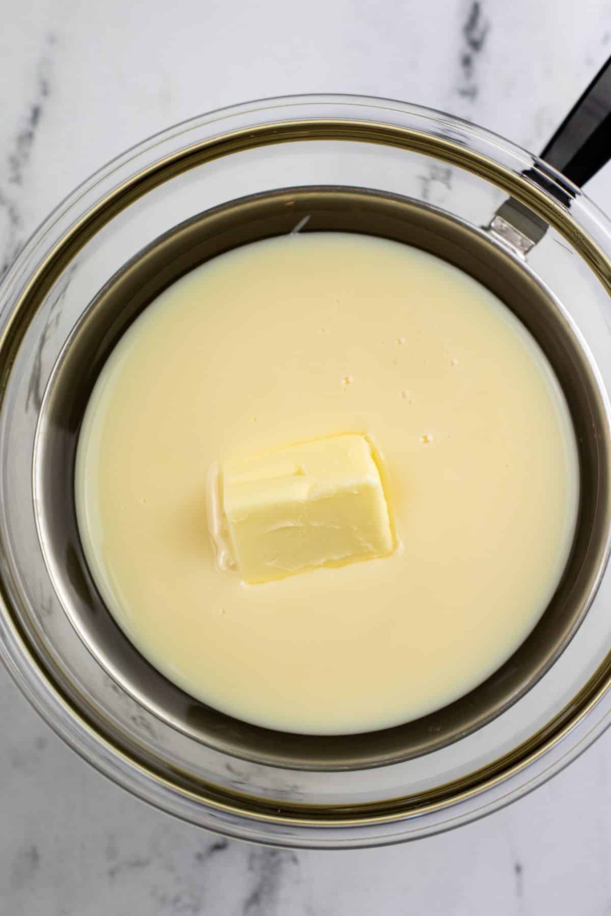 butter and milk in saucepan