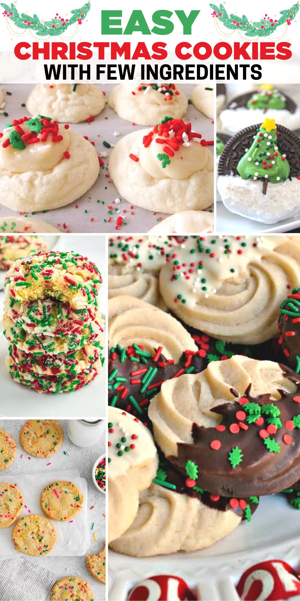 This collection of Easy Christmas Cookie Recipes with few ingredients is the perfect way to get you in the holiday spirit and out of the kitchen in a flash! From delicious sprinkle cookies to peanut butter blossoms and everything in between, these holiday cookie recipes are guaranteed to spread the Christmas cheer with everyone! 