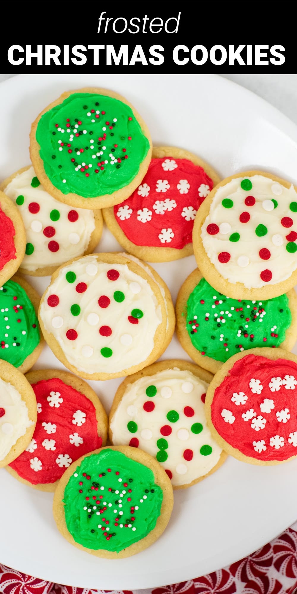 Made with all simple ingredients, these Frosted Christmas Cookies make the perfect sweet treat to add to your holiday baking lineup. You’re going to love these pillowy soft cookies because not only are delicious, but they are also super festive and 100% homemade! 
