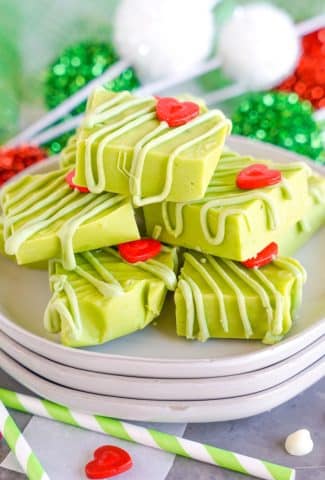 stacked green grinch fudge with red heart