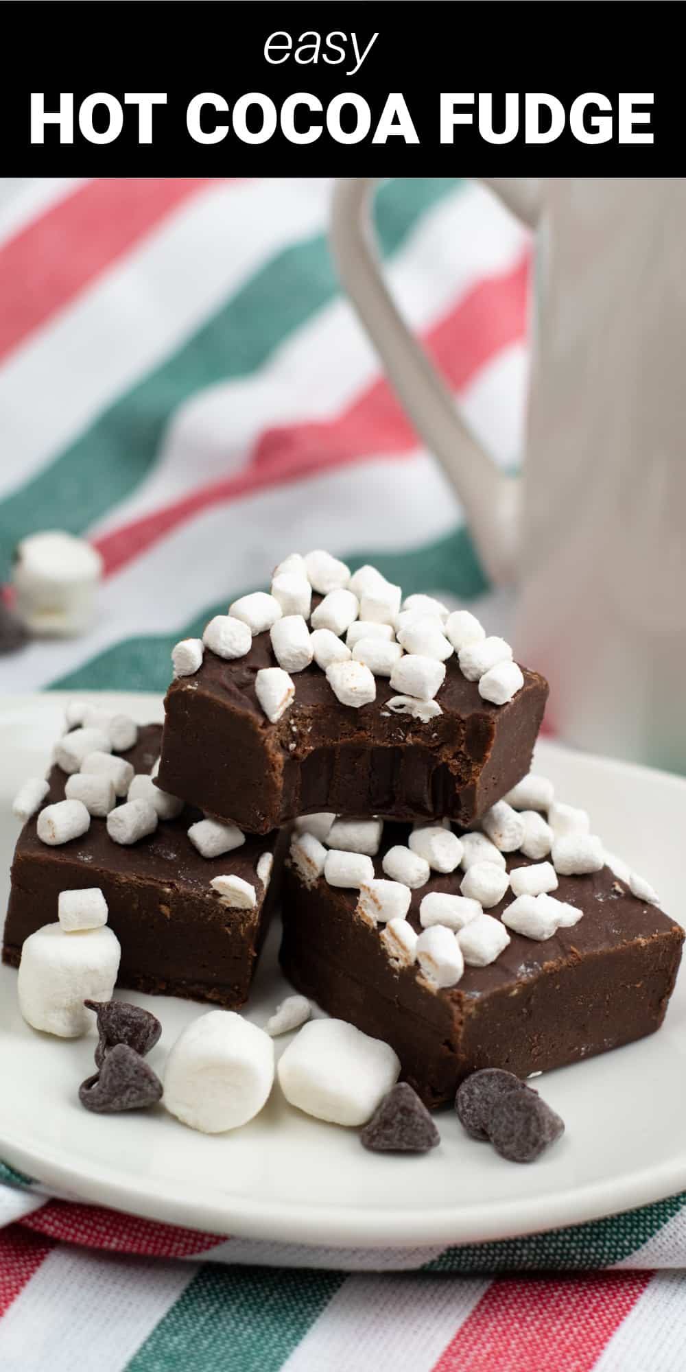 This Hot Cocoa Fudge is sweet, chocolatey and so absolutely irresistible, it’s impossible to eat just one piece. Complete with tiny marshmallows, this fudge has the same delicious flavor of everyone’s favorite winter beverage, hot cocoa!
