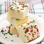stacked white chocolate sugar cookie fudge pieces