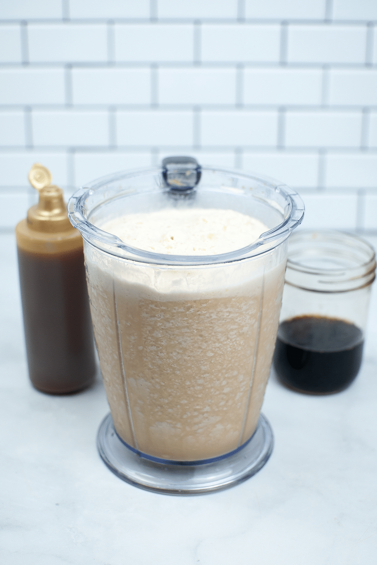 Blended ingredients for Starbucks Copycat Caramel Frappuccino
