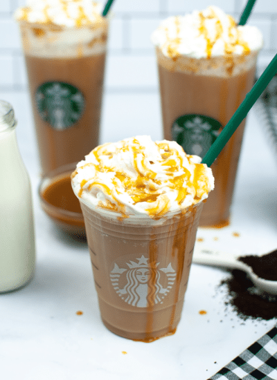 A serving of Starbucks Copycat Caramel Frappuccino
